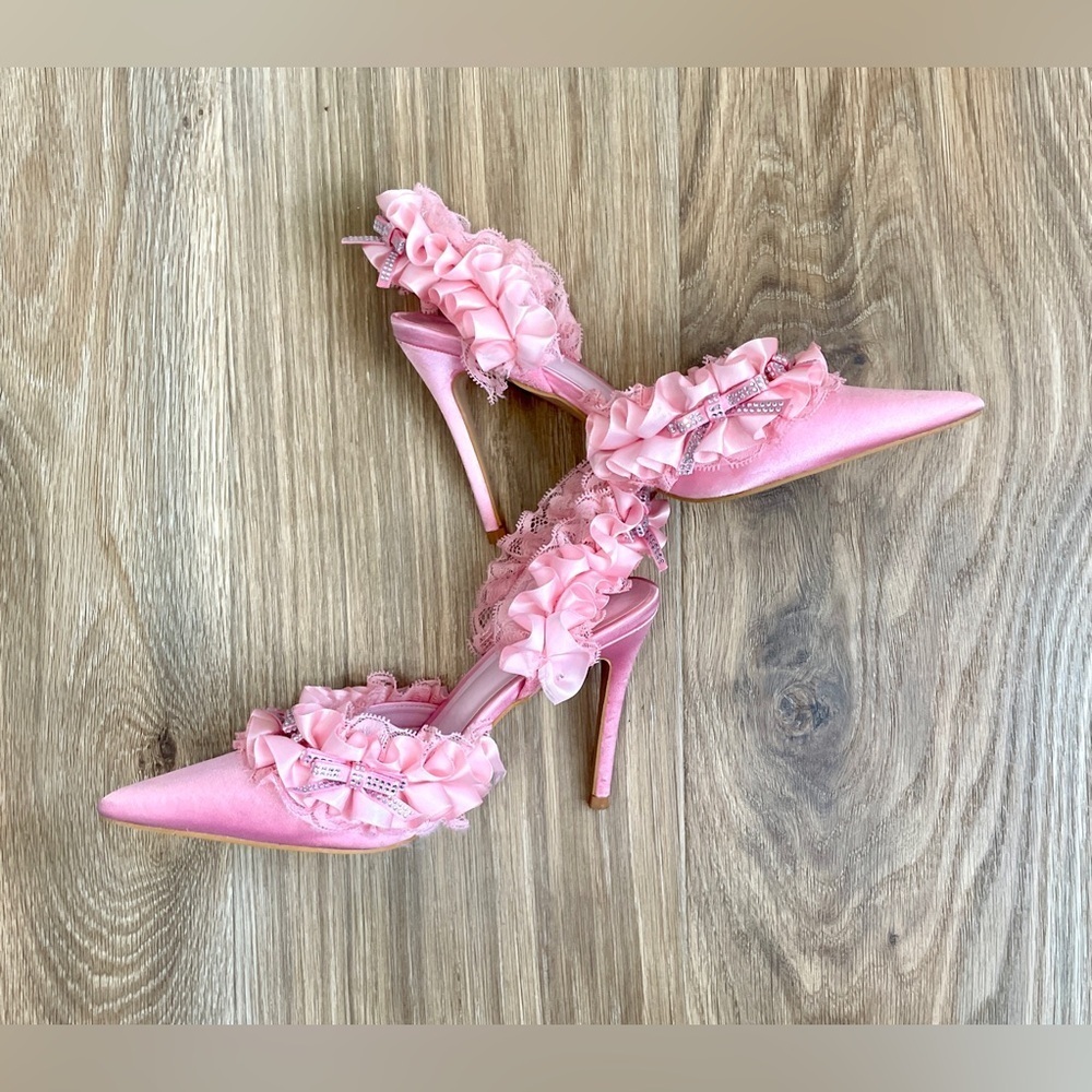 CUCCOO HITCHD Valentines Day Lace Detail Thin Heeled Slingback Sandals Size 6/36 - Picture 13 of 13